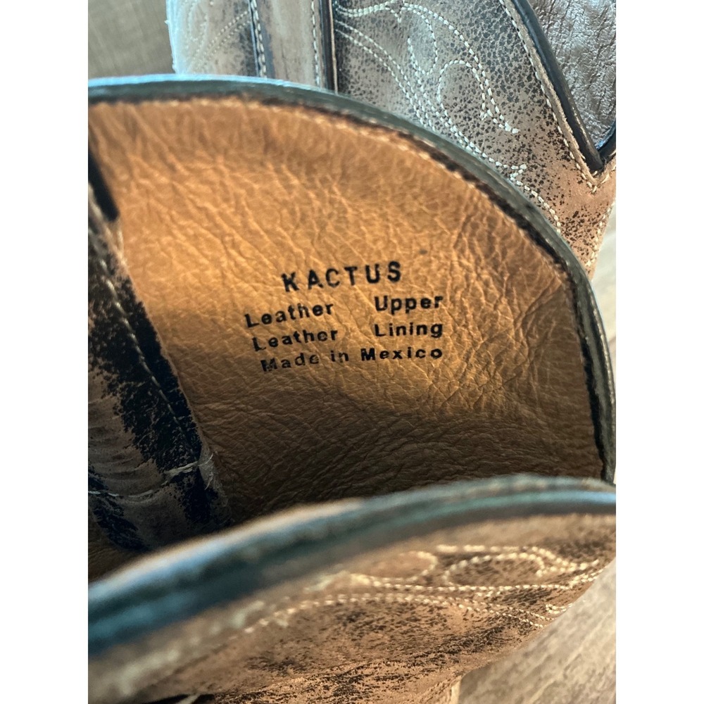 Miz Mooz Kactus Western Cowboy Boots Womens 8 Distressed Taupe Leather Snip Toe - Picture 4 of 12